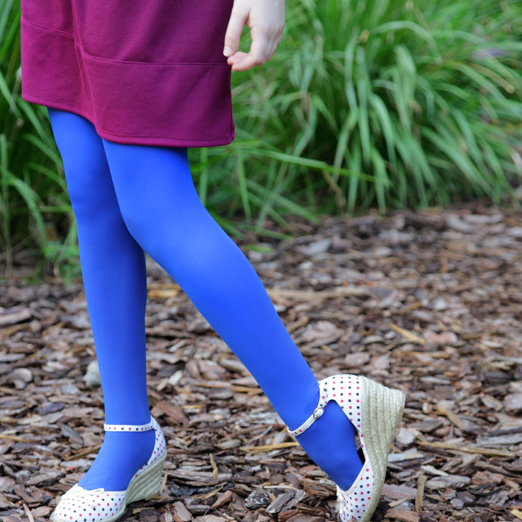 Girls microfiber medium blue tights.