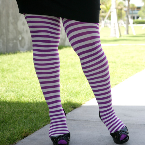 Plus sized pink and white striped tights.