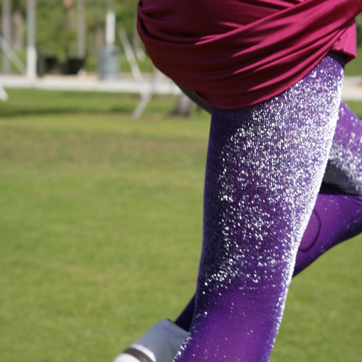 Silver and violet glitter tights.