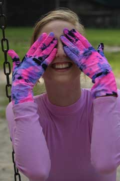 Heavy weight nylon gloves. Available in adult sizes S/M and M/L, in splash colors $10.00 each pair. Also available in 45 solid colors at $7.00 each pair.