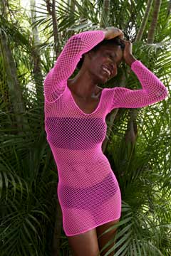 Nylon lycra fishnet mini dress one size fits 95 to 165 pounds. $15.00 each.