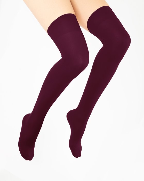1501 Maroon Solid Color Thigh High Socks