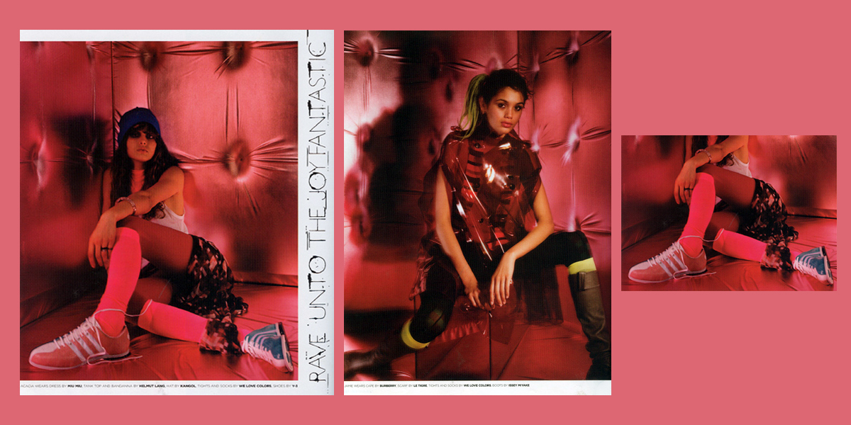 Fader Mag editorial models wearing Neon Pink and Neon Yellow sport socks