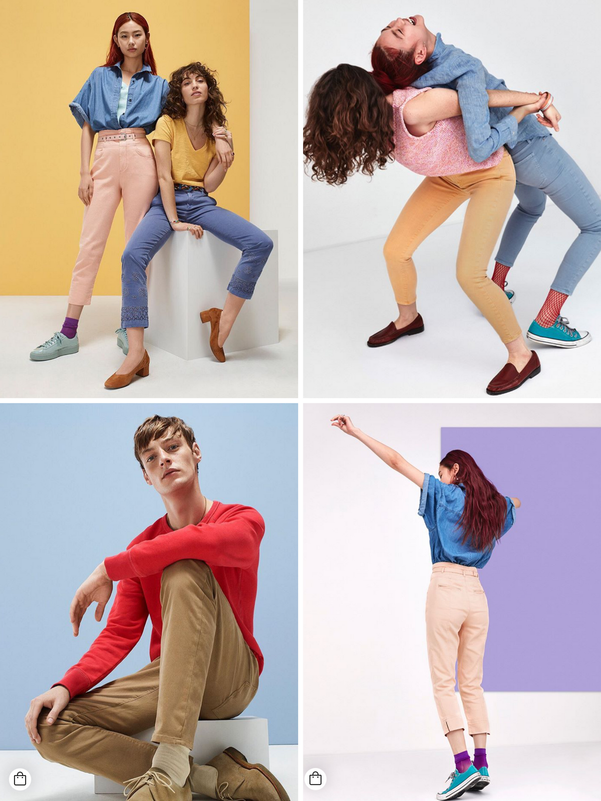 men and women wearing colorful socks and clothing