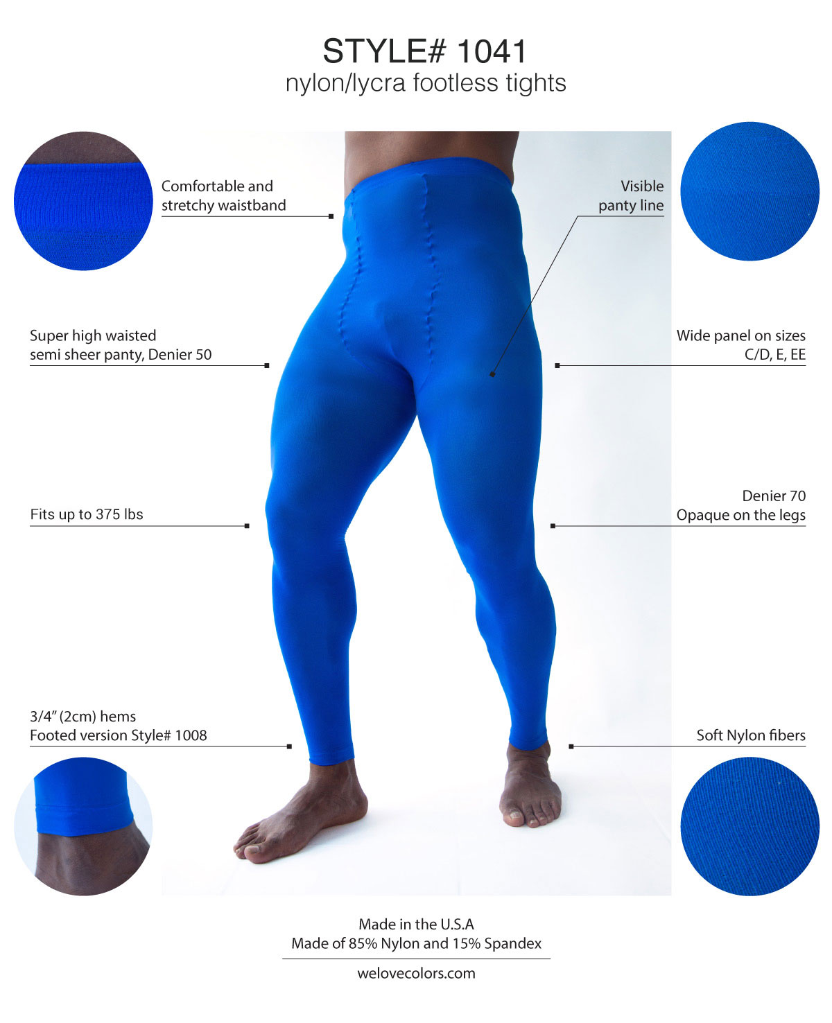 Men Colored Comfortable Footless Tights Welovecolors 1041