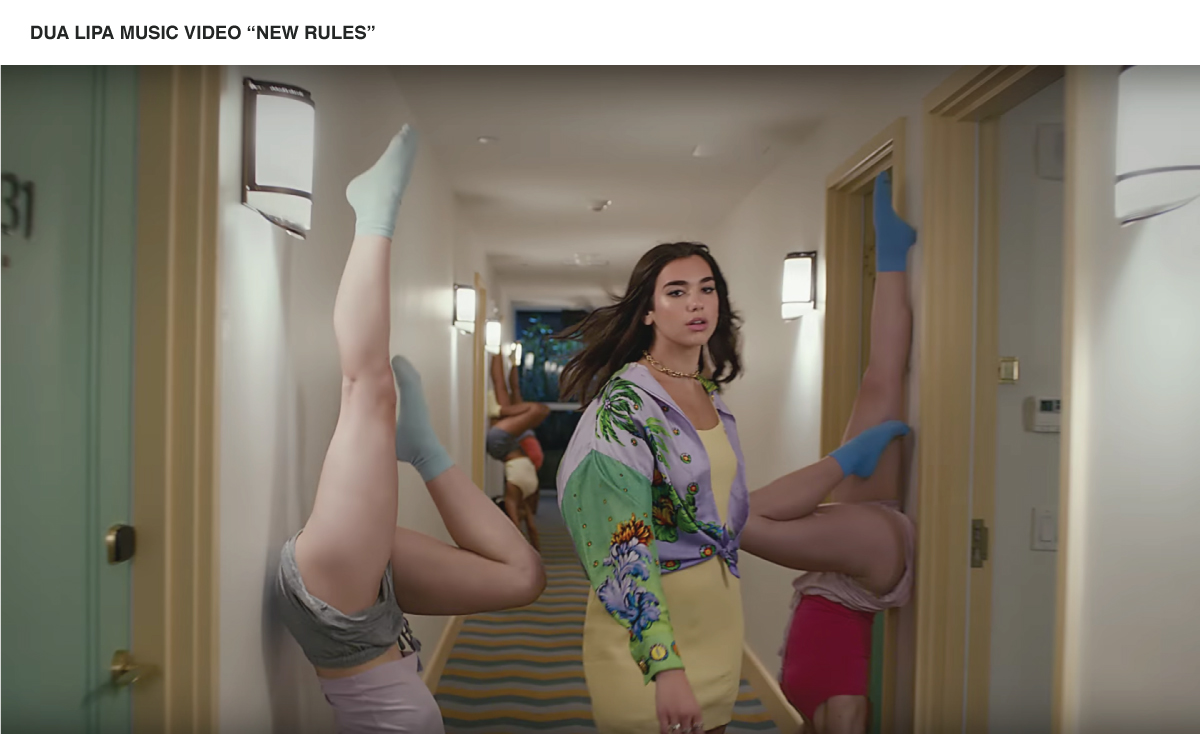 Dua Lipa no rules video with models wearing pastel we love colors tights