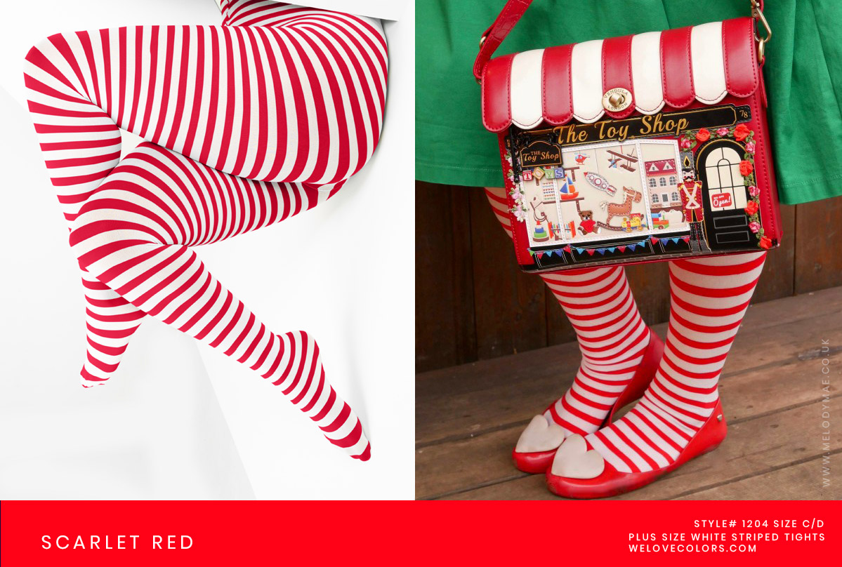 Plus Size White Red Christmas Striped Tights