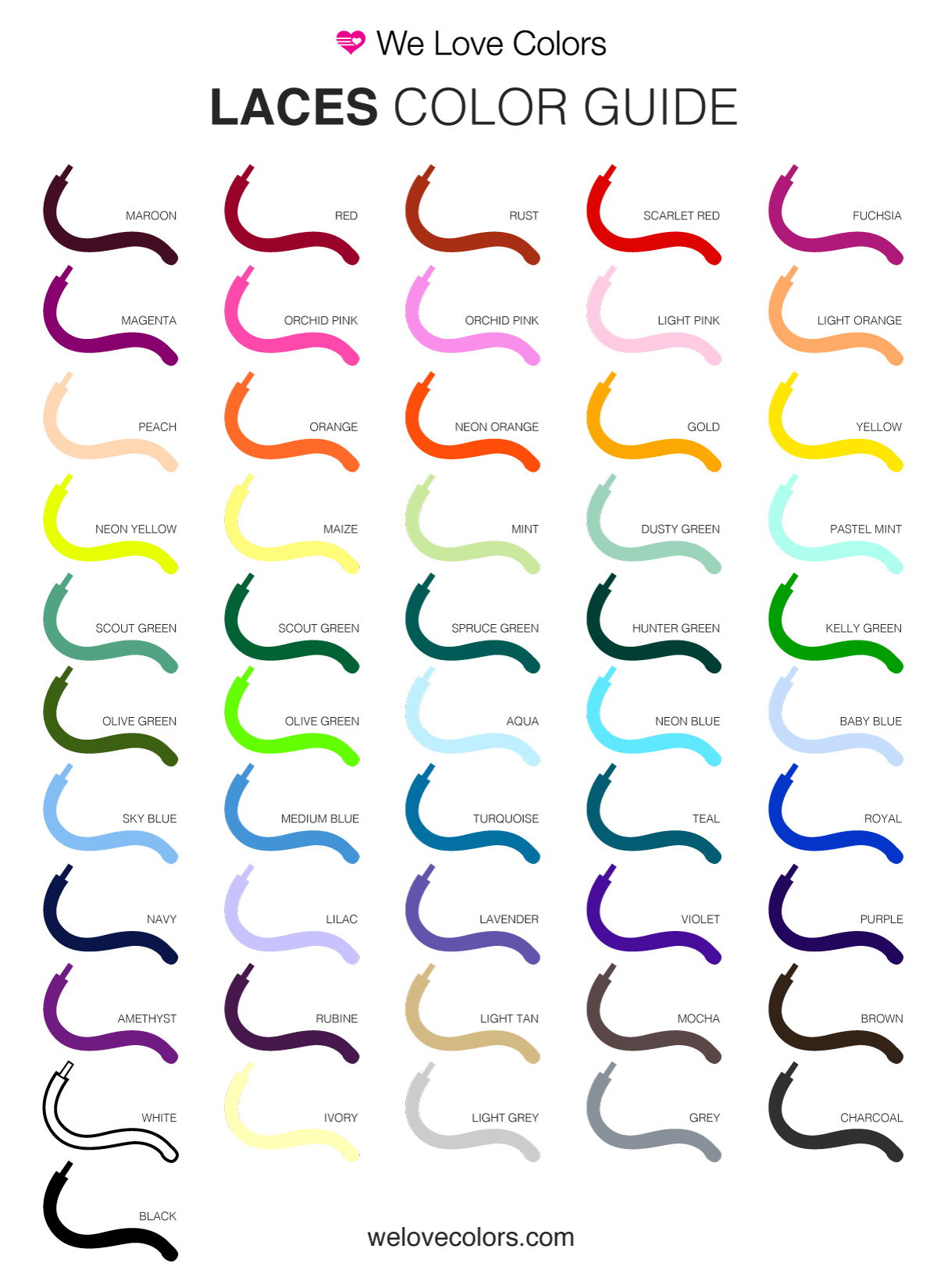 We Love Colors Shoelaces Color Guide