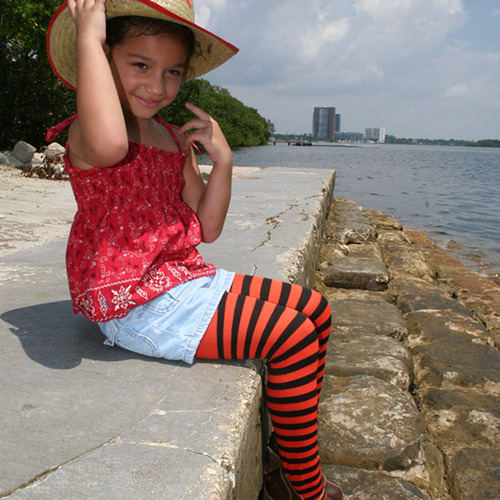 Child Orange & Black Striped Tights