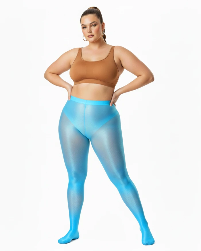 1003 Sheer Oily Glossy Tights Neon Blue Nodefines.Webp