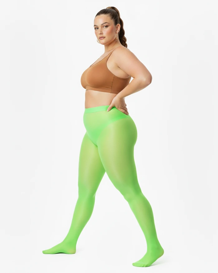 1003 Sheer Oily Glossy Tights Neon Green Nodefines.Webp