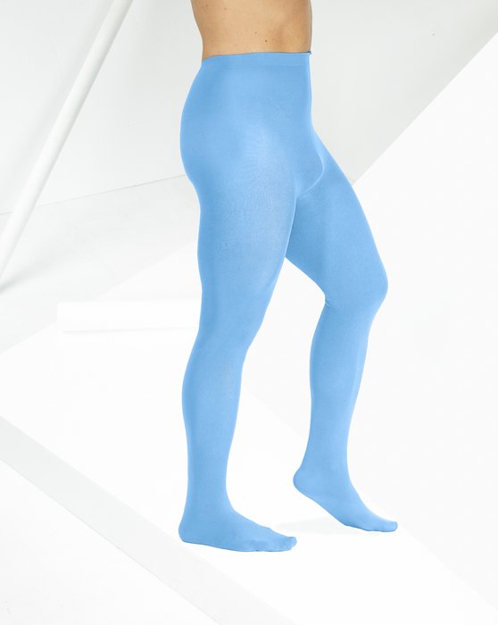 1053 M Sky Blue Solid Color Opaque Microfiber Male Tights
