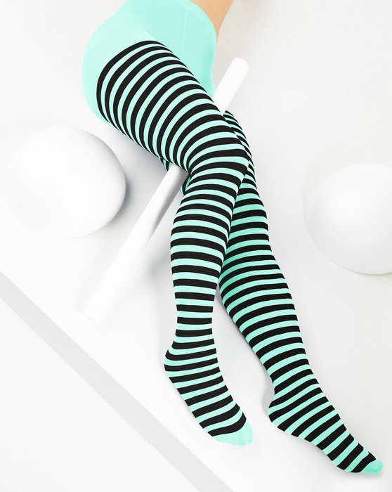 Pastel Mint Womens Black Striped Tights Style 1201 We Love Colors