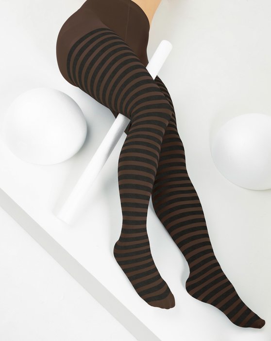 1202 Brown Black Striped Tights