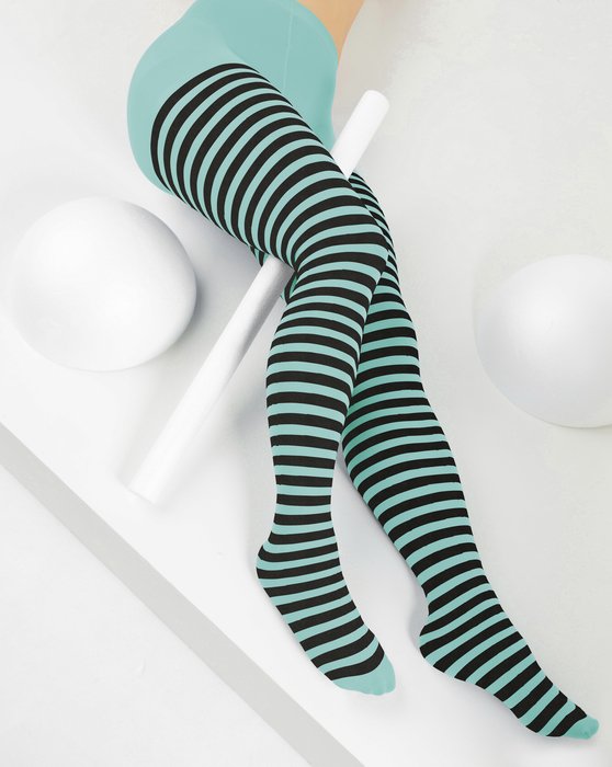 1202 Dusty Green Black Striped Tights