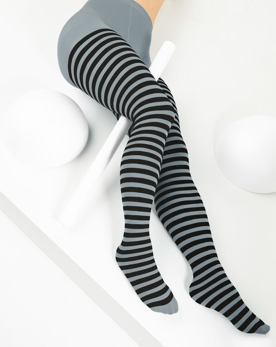 Light Grey Black Striped Tights Style# 1202 | We Love Colors