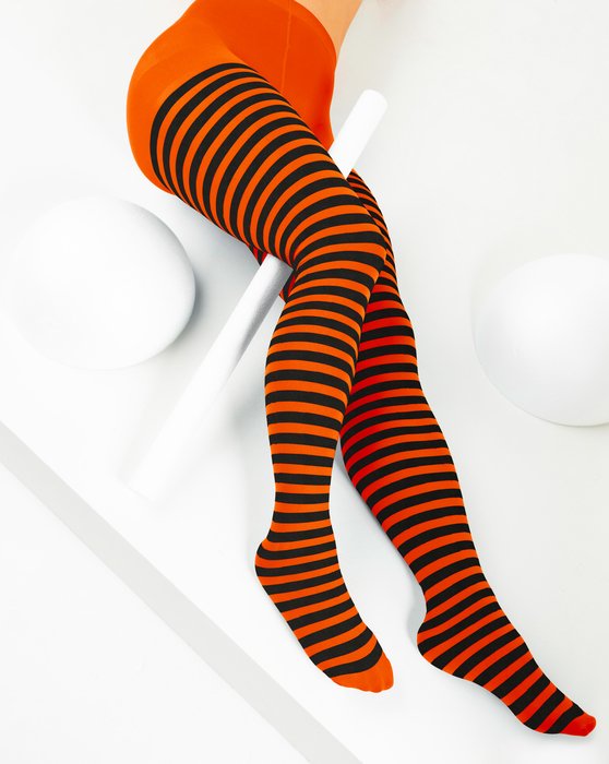 1202 Orange Black Striped Tights