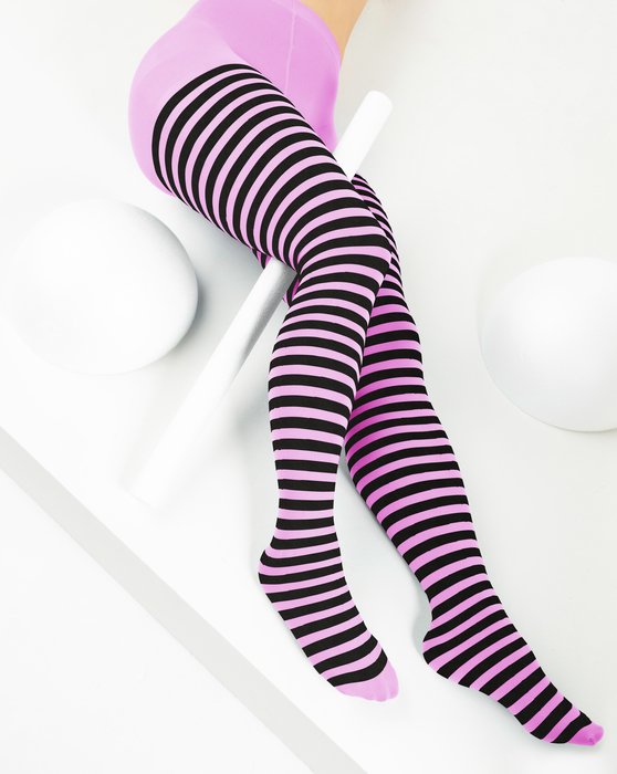 Orchid Pink Black Striped Tights Style# 1202 | We Love Colors