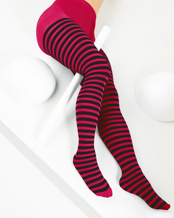 Scarlet Red Black Striped Tights Style# 1202 | We Love Colors
