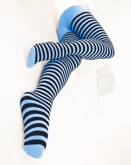 Sky Blue Black Striped Tights Style# 1202 | We Love Colors
