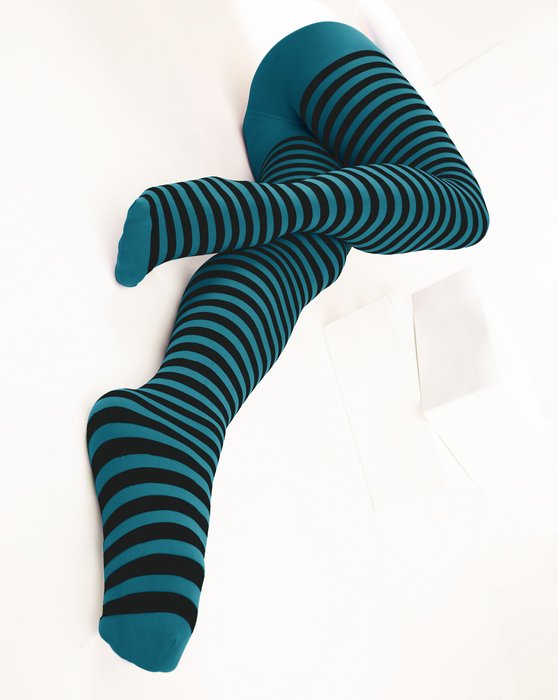 1202 Teal Striped Tights