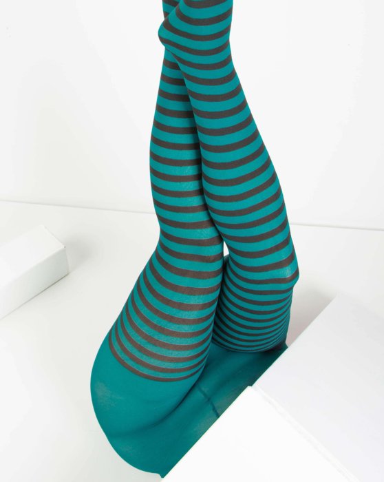 Hunter Green Black Striped Tights Style# 1202 | We Love Colors
