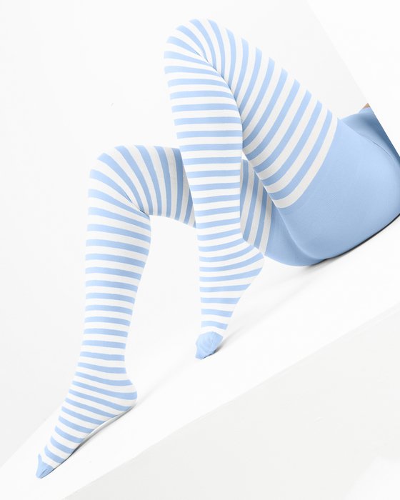 Baby Blue White Striped Tights Style# 1203 | We Love Colors