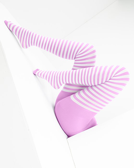 Orchid Pink White Striped Tights Style# 1203 | We Love Colors