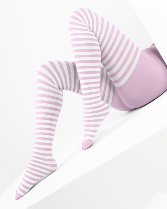 Light Pink White Striped Tights Style# 1203 | We Love Colors