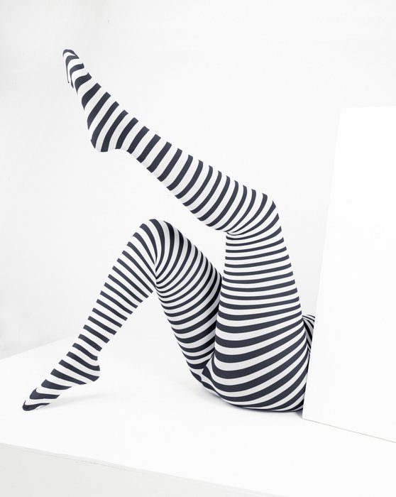 Charcoal White Plus Sized Striped Tights Style# 1204 | We Love Colors