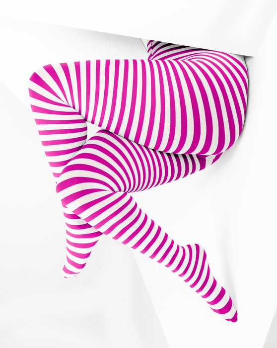 Fuchsia White Plus Sized Striped Tights Style# 1204 | We Love Colors