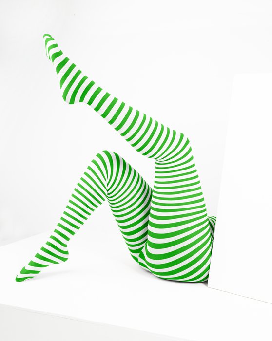 Kelly Green White Plus Sized Striped Tights Style# 1204 | We Love Colors