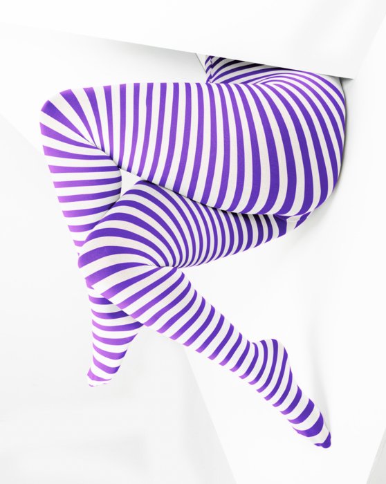 1204 Lavender Plus Sized White Striped Tights