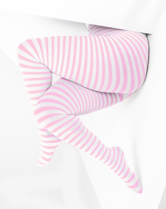 1204 Light Pink White Striped Plus Sized Tights