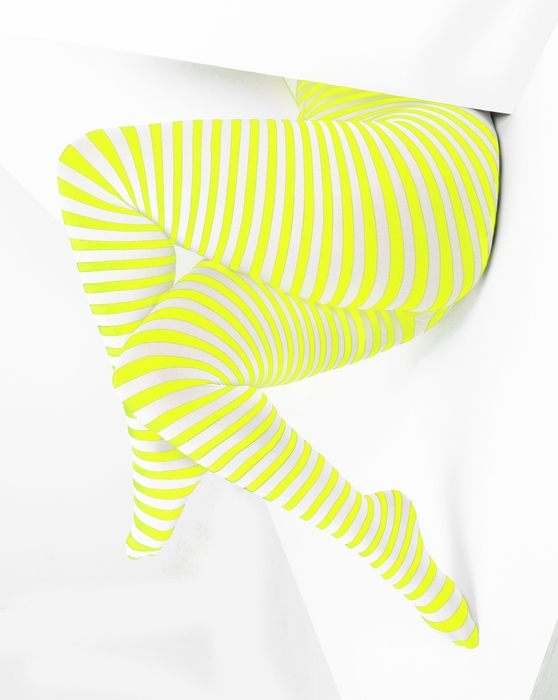 Neon Yellow White Striped Tights Style# 1204 | We Love Colors