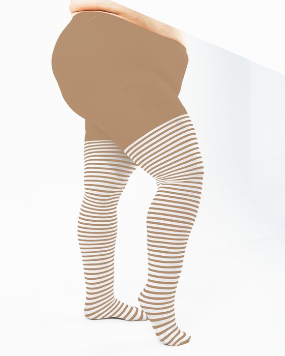 1204 Plus White Striped Caramel Tights