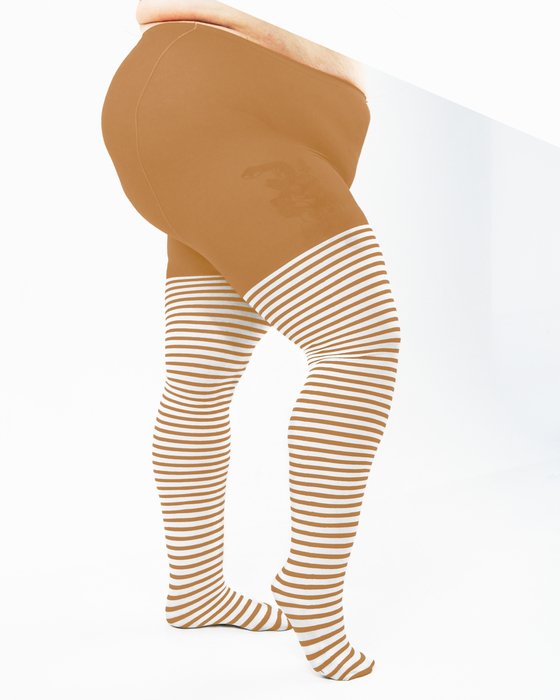 1204 Plus White Striped Toffee Tights