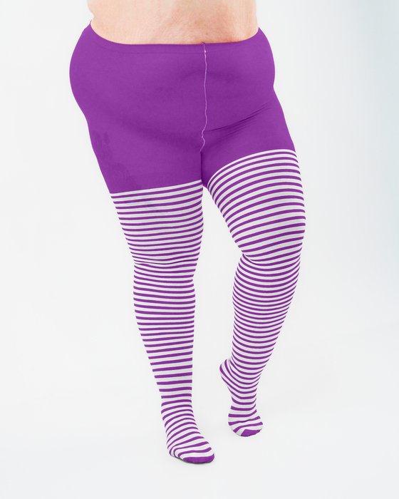 Amethyst 1204 Plus White Striped White Stripes Amethyst Tights