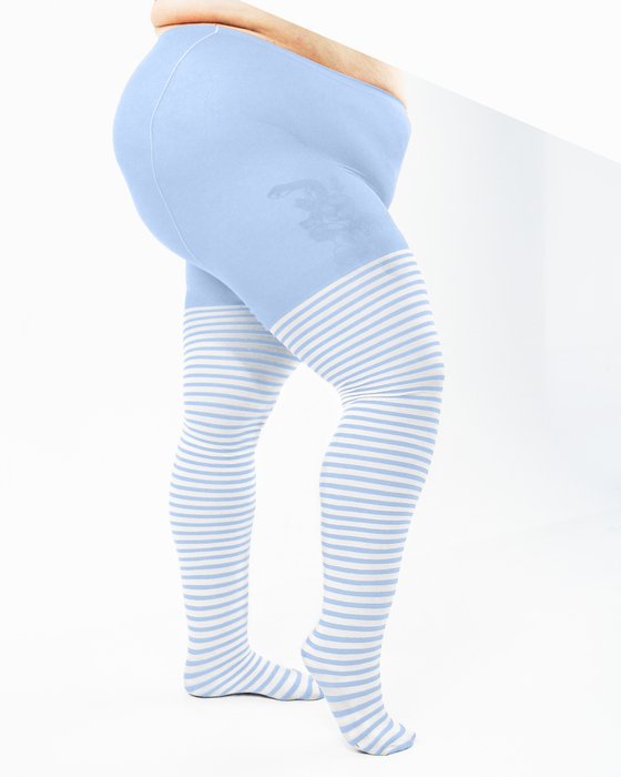 1204 Plus White Striped White Stripes Baby Blue Tights