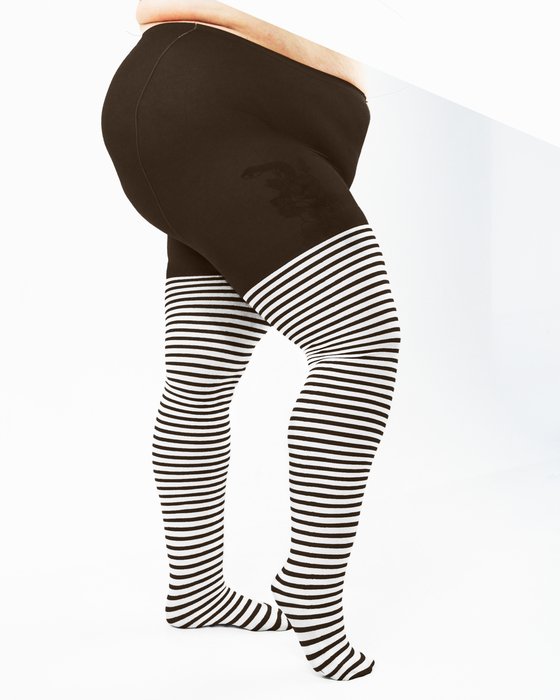 Brown 1204 Plus White Striped White Stripes Brown Tights