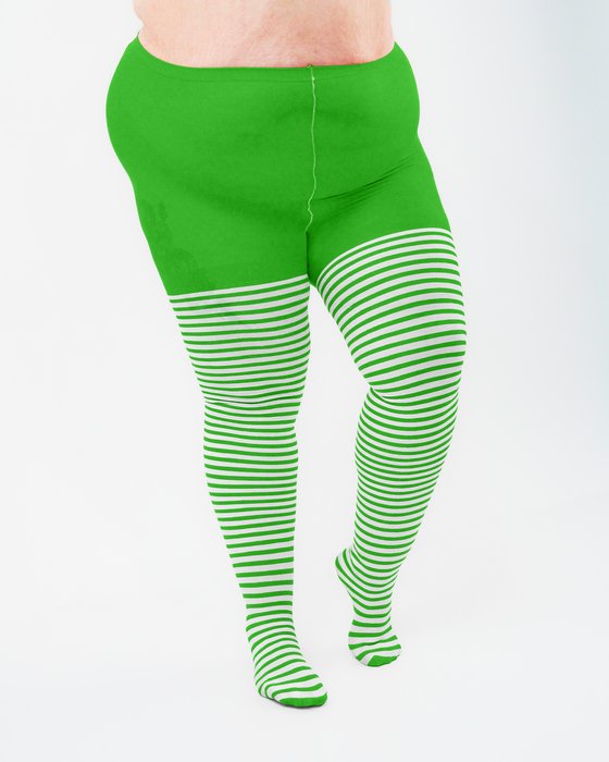 Kelly Green 1204 Plus White Striped White Stripes Kelly Green Tights