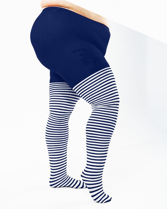 Navy 1204 Plus White Striped White Stripes Navy Tights