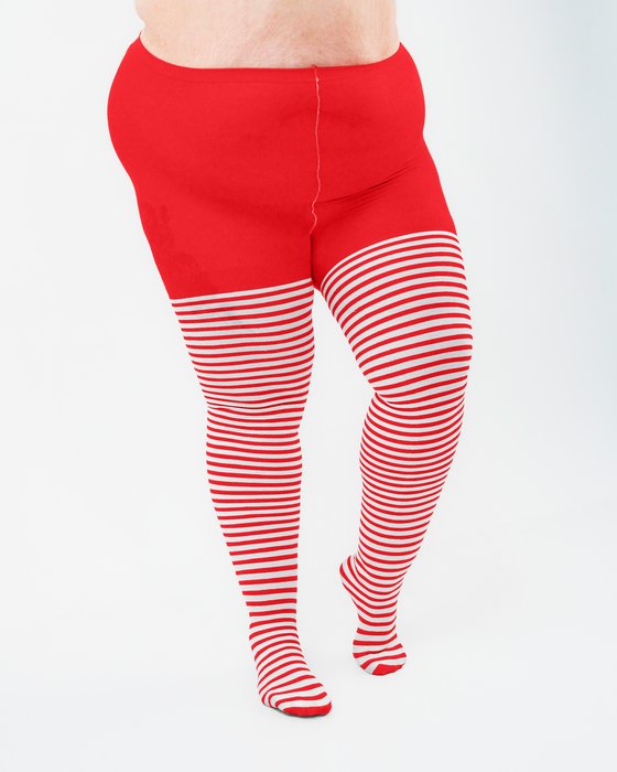 Scarlet Red 1204 Plus White Striped White Stripes Scarlet Red Tights