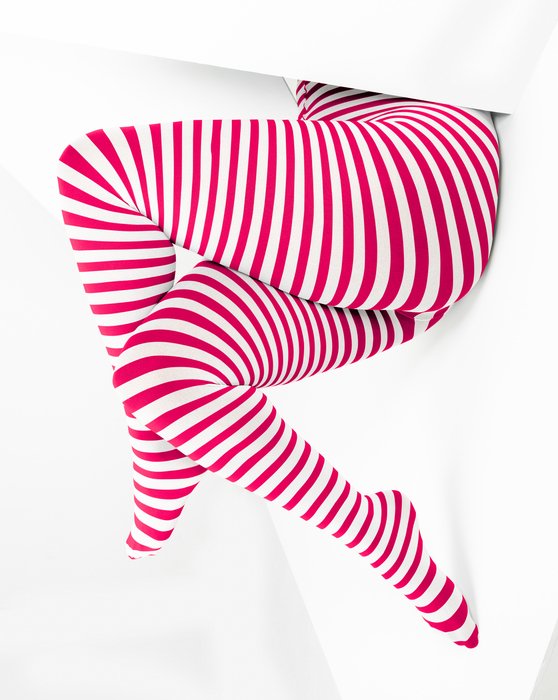 1204 Red Plus Sized White Striped Tights