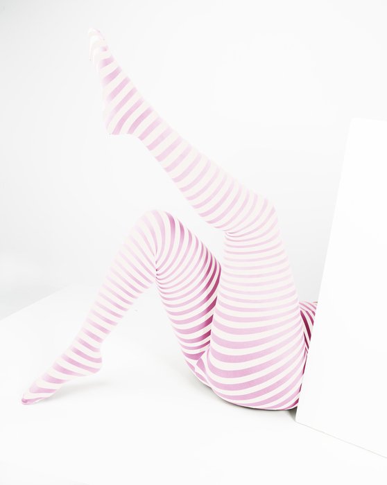 Light Pink White Plus Sized Striped Tights Style# 1204 | We Love Colors