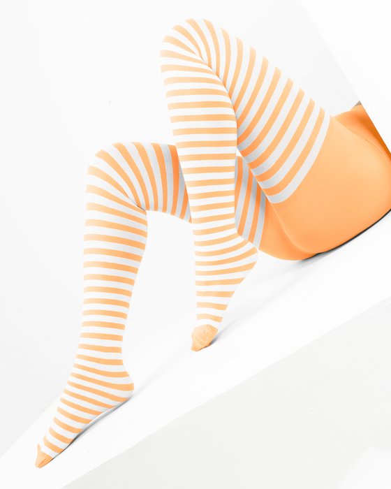 1204 W White Striped Light Orange White Striped Tights