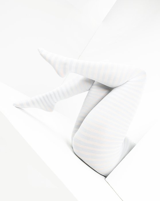 White 1204 White Striped Plus Sized Tights