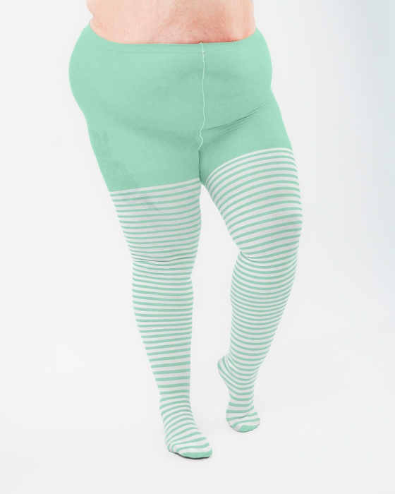 1204 White Stripes Dusty Green Tights