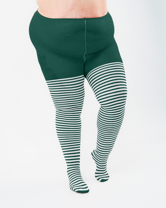 Hunter Green White Striped Tights Style# 1204 | We Love Colors