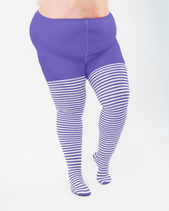 White 1204 White Stripes Lavander Tights